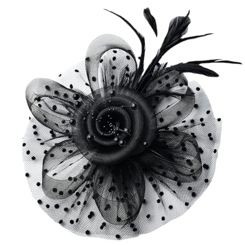 VIEWLEAF Haarnadeln Brauthaarschmuck, Feder Haarspange, Schleier-Kopfschmuck, Fascinator Hut, Spitzen Haarreif für Abendgarderobe (Schwarz) von VIEWLEAF