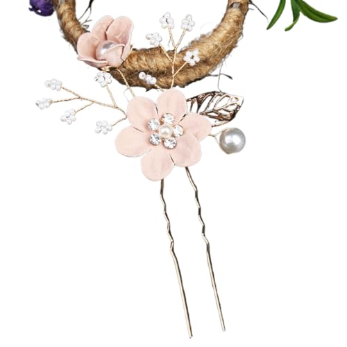 VIEWLEAF Handgefertigte Brautkrone Haarnadeln Gold Blätter für Hochzeitsfrisuren und Brautstyling (2 Blumen Haargabel,Rosa) von VIEWLEAF