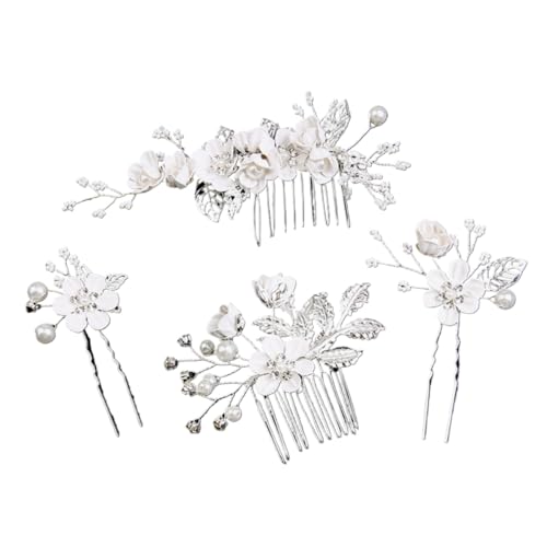 VIEWLEAF Handgefertigte Brautkrone Haarnadeln Gold Blätter für Hochzeitsfrisuren und Brautstyling (4 -Stück -Set,Silber) von VIEWLEAF