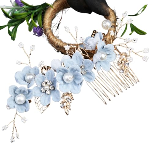VIEWLEAF Handgefertigte Brautkrone Haarnadeln Gold Blätter für Hochzeitsfrisuren und Brautstyling (Großer Haarkamm,Blau) von VIEWLEAF