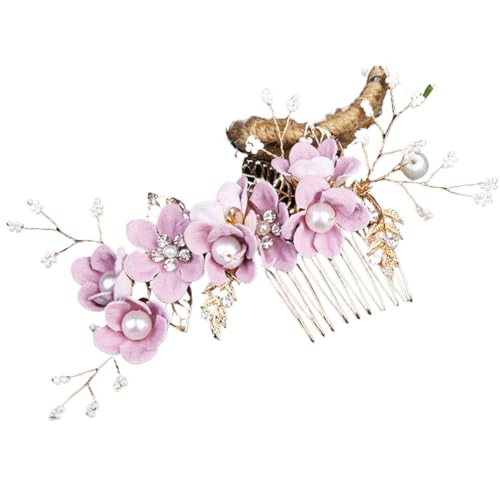 VIEWLEAF Handgefertigte Brautkrone Haarnadeln Gold Blätter für Hochzeitsfrisuren und Brautstyling (Großer Haarkamm,Lila) von VIEWLEAF