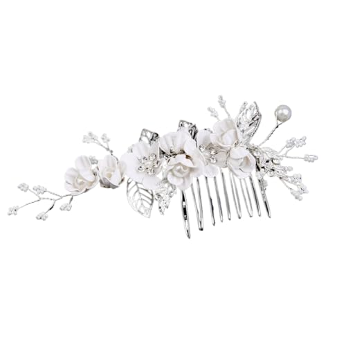 VIEWLEAF Handgefertigte Brautkrone Haarnadeln Gold Blätter für Hochzeitsfrisuren und Brautstyling (Großer Haarkamm,Silber) von VIEWLEAF