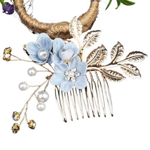 VIEWLEAF Handgefertigte Brautkrone Haarnadeln Gold Blätter für Hochzeitsfrisuren und Brautstyling (Kleiner Haarkamm,Blau) von VIEWLEAF