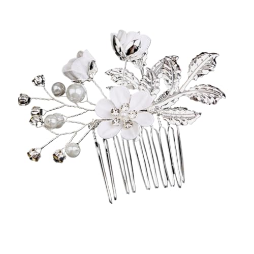 VIEWLEAF Handgefertigte Brautkrone Haarnadeln Gold Blätter für Hochzeitsfrisuren und Brautstyling (Kleiner Haarkamm,Silber) von VIEWLEAF