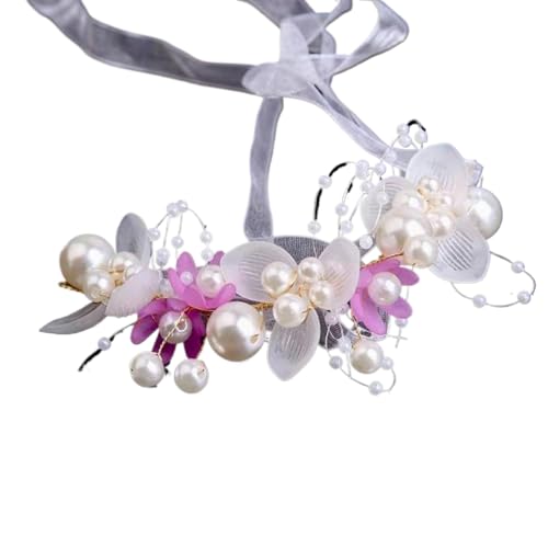 VIEWLEAF Handgefertigter Braut Haarband mit Perlen und Kristall, Hochzeitsschmuck Braut Haarschmuck (Lila) von VIEWLEAF