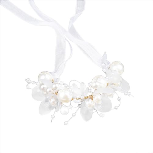 VIEWLEAF Handgefertigter Braut Haarband mit Perlen und Kristall, Hochzeitsschmuck Braut Haarschmuck (Weiß) von VIEWLEAF