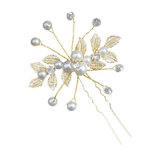 VIEWLEAF Hochwertige Braut-Haarnadeln: U-förmige Haarnadeln mit goldenem Blatt und Perlen Anstecker als edle Kopfbedeckung für die Hochzeit (Gold) von VIEWLEAF