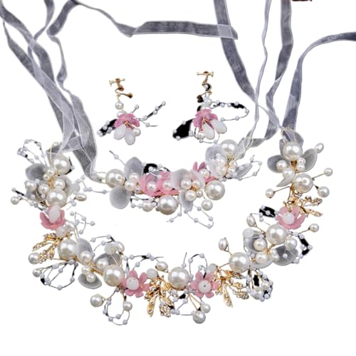 VIEWLEAF Kristallbraut Haarkamm - Handgefertigte Haarspangen für Braut und Hochzeit (Rosa,Haarband+Armband+Ohrringe) von VIEWLEAF