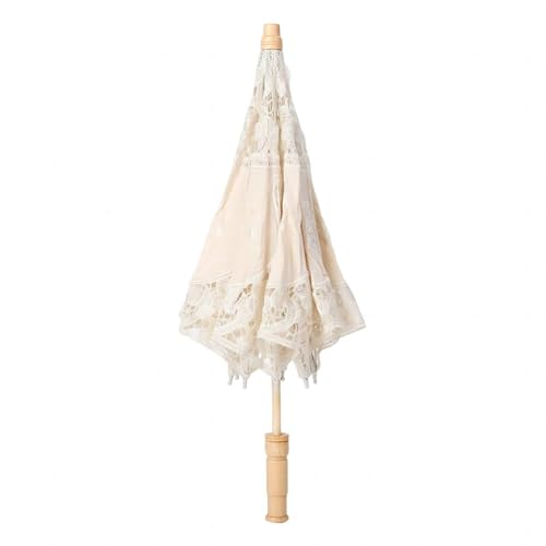 VIFER Lace Umbrella Handgefertigt Spitzenschirm Spitze Blumen Stickerei Sonnenschirm Hochzeit Brautschirm Fotografie-Requisiten Regenschirm (L-Beige) von VIFER