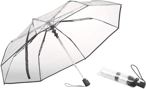 VIFERR Durchsichtiger Regenschirm Weißer Transparent Regenschirm Automatisch Faltbarer Tragbarer Dreifach Gefalteter Regenschirm (Schwarz) von VIFERR