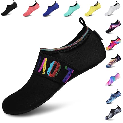 VIFUUR Unisex Aqua Schuhe Schnelltrockend Wasserschuhe Breathable Schwimmschuhe for Damen Herren Liebe schwarz 40/41 EU von VIFUUR