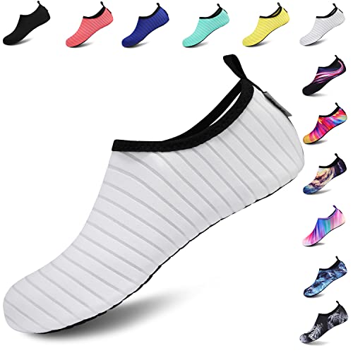 VIFUUR Unisex Aqua Schuhe Schnelltrockend Wasserschuhe Breathable Schwimmschuhe for Damen Herren Weiß 36/37 EU von VIFUUR