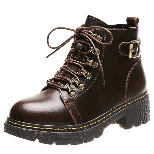 VIGETAMOU Boots Damen, Combat Boot, Stiefeletten Ankle Boot, Halblange Stiefel, Leder Schuhe Frauen, Lederboots, Schwarz, Nubukleder boot Villus Brown 41 EU von VIGETAMOU