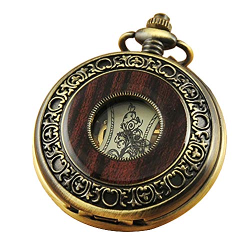 Vigoroso Herren Vintage Holzmaserung Hohl selfwind Steampunk Kette Mechanische Taschenuhr Geschenk-Box von VIGOROSO