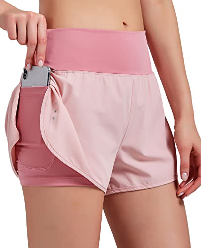 VIGVAN 2 in 1 Laufhose Damen Sport Shorts Sommer Kurze Hose Schnell Trocknend Fitness Shorts Yoga Shorts Gym Jogging Training Sporthose für Damen mit Taschen (PK, L-1) von VIGVAN