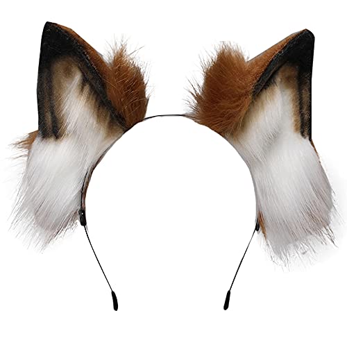 VIGVAN Handgemachte Wolf Fuchs Ohren Cosplay Kopf Zubehör Kawaii Haarband (Wolf Braun Weiß) von VIGVAN