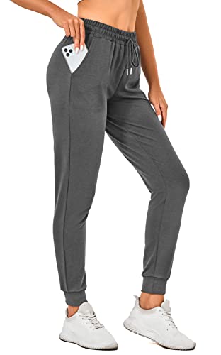 VIGVAN Jogginghose Damen Baumwolle Freizeithose Sporthose Lang Laufhosen High Waist Jogger Pants mit Taschen (L, Y-dunkelgrau) von VIGVAN