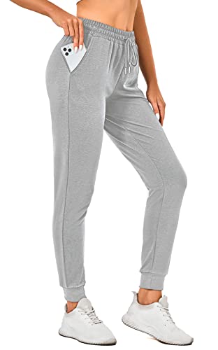 VIGVAN Jogginghose Damen Baumwolle Freizeithose Sporthose Lang Laufhosen High Waist Jogger Pants mit Taschen (L, Y-hellgrau) von VIGVAN