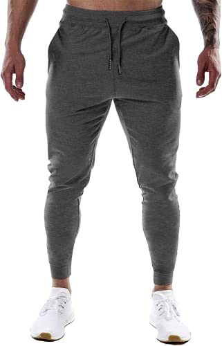 VIGVAN Jogginghose Herren Sporthose Baumwolle Trainingshose Fitness Hose Lang Freizeithose Slim Fit Joggers Pants (L, Dunkelgrau-1) von VIGVAN