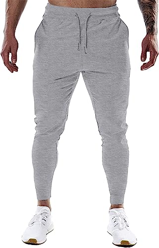 VIGVAN Jogginghose Herren Sporthose Baumwolle Trainingshose Fitness Hose Lang Freizeithose Slim Fit Joggers Pants (L, Hellgrau-2) von VIGVAN