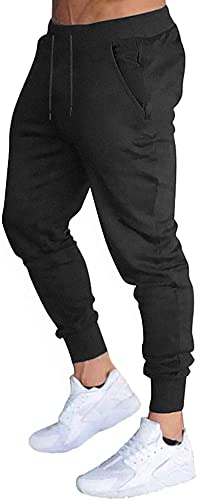 VIGVAN Jogginghose Herren Sporthose Baumwolle Trainingshose Fitness Hose Lang Freizeithose Slim Fit Joggers Pants (L, Schwarz-4) von VIGVAN