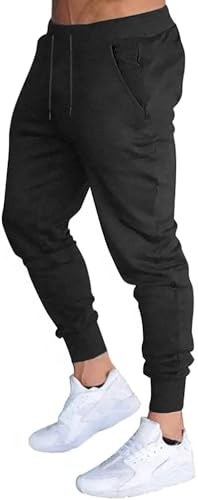 VIGVAN Jogginghose Herren Sporthose Baumwolle Trainingshose Fitness Hose Lang Freizeithose Slim Fit Joggers Pants (XL, Schwarz-2) von VIGVAN