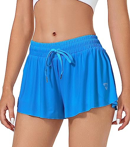 VIGVAN Shorts Damen Sommer Sport Shorts Kurze Hose 2 in 1 Flowy Running Shorts Yoga Biker Shorts Schnelltrocknende Gym Fitness Shorts Sportrock Damen (Blau, M) von VIGVAN