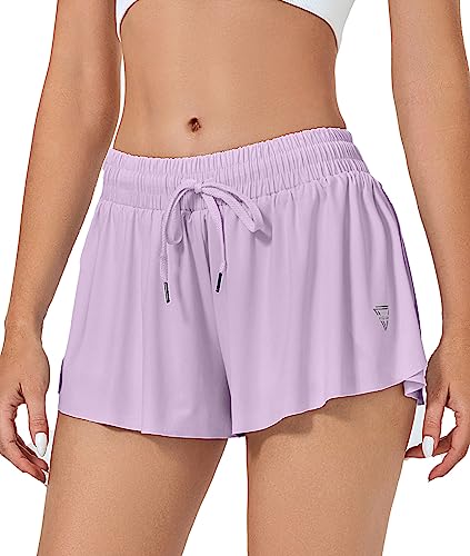 VIGVAN Shorts Damen Sommer Sport Shorts Kurze Hose 2 in 1 Flowy Running Shorts Yoga Biker Shorts Schnelltrocknende Gym Fitness Shorts Sportrock Damen (Lila, L) von VIGVAN