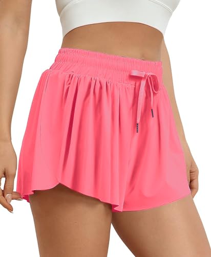 VIGVAN Shorts Damen Sommer Sport Shorts Kurze Hose 2 in 1 Flowy Running Shorts Yoga Biker Shorts Schnelltrocknende Gym Fitness Shorts Sportrock Damen (Rot, M) von VIGVAN