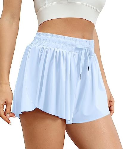 VIGVAN Shorts Damen Sommer Sport Shorts Kurze Hose 2 in 1 Flowy Running Shorts Yoga Biker Shorts Schnelltrocknende Gym Fitness Shorts Sportrock Damen (Weiß, L) von VIGVAN