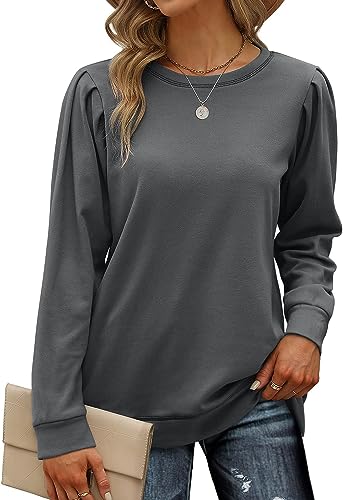 VIGVAN Sweatshirt Damen Rundhals Basic Langarmshirt Pullover Oberteile Herbst Casual Shirts Tops (Grau, L) von VIGVAN