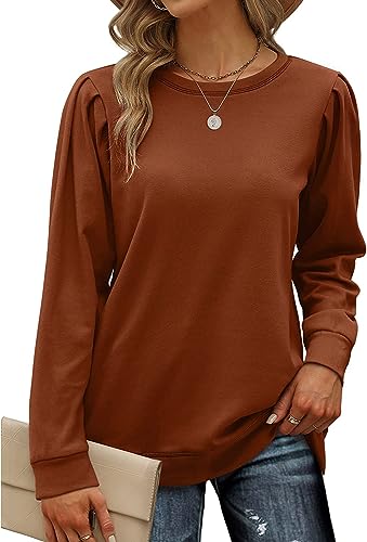 VIGVAN Sweatshirt Damen Rundhals Basic Langarmshirt Pullover Oberteile Herbst Casual Shirts Tops (Karamell, S) von VIGVAN