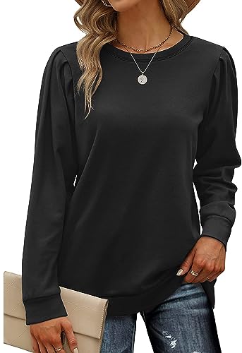 VIGVAN Sweatshirt Damen Rundhals Basic Langarmshirt Pullover Oberteile Herbst Casual Shirts Tops (Schwarz, L) von VIGVAN