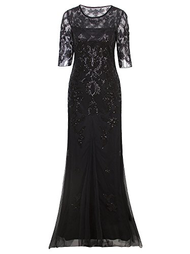 VIJIV Damen Vintage 1920er Jahre lange Hochzeits-Abschlussball-Kleider 03.02 Sleeve Sequin Partei Abendkleid l / uk14-16 / eu42-44 schwarz VIJIV Damen Vintage 1920er Jahre lange Hochzeits-Abschlussball-Kleider 03.02 Sleeve Sequin Partei Abendkleid l / uk14-16 / eu42-44 schwarz von VIJIV