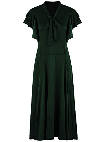 Vijiv Damen Vintage 1920er Jahre V-Ausschnitt Lang Schrägschnitt Ärmellos mit Flatterärmeln Bowknot Flapper Kleid, Grün , 42-44 von VIJIV