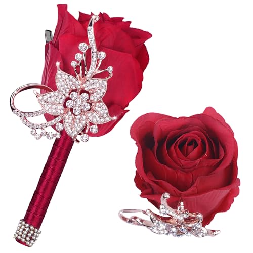 Vijiv Bling Boutonniere für Herren, Hochzeit, Taschen-Boutonniere mit Stecknadeln für Trauzeugen, Bräutigam, künstliche Rosenblumen für Abschlussball, Zeremonie, Jahrestag, formelle Dinner-Party Vijiv Bling Boutonniere für Herren, Hochzeit, Taschen-Boutonniere mit Stecknadeln für Trauzeugen, Bräutigam, künstliche Rosenblumen für Abschlussball, Zeremonie, Jahrestag, formelle Dinner-Party von VIJIV