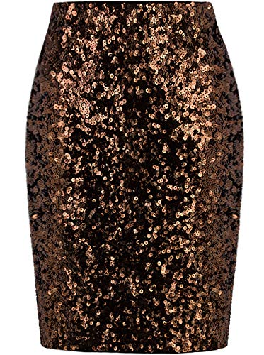 Vijiv Damen Paillettenrock Midi Hohe Taille Elegant Dehnbar Funkelnd Seitenschlitz Bleistiftrock Party Cocktail, Goldfarben, XX-Large von VIJIV