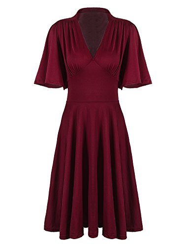 Vijiv Damen Vintage 1920er Jahre mit V-Ausschnitt Rockabilly Swing-Abend-Partei-Cocktailkleid mit Ärmeln 20s Roaring Mittel Burgund von VIJIV