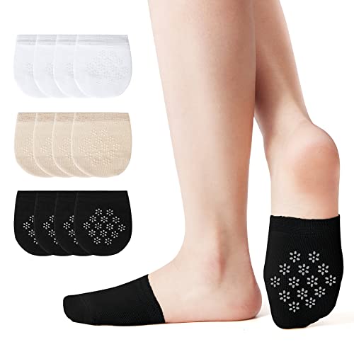 VIKEY Zehensocken Füßlinge Damen - Ballerina Socken Unsichtbare Zehlinge Socken mit Rutschfestem Silikon Baumwollen Zehentopper für High Heels (Schwarz+LightBeige+Weiss-6) von VIKEY