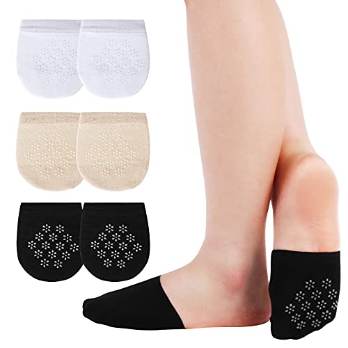 VIKEY Zehensocken Füßlinge Damen - Ballerina Socken Unsichtbare Zehlinge Socken mit Rutschfestem Silikon Baumwollen Zehentopper für High Heels (Schwarz+Beige+Weiss-3PC) von VIKEY