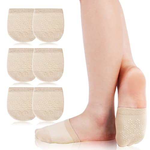 VIKEY Zehensocken Füßlinge Damen - Ballerina Socken Unsichtbare Zehlinge Socken mit Rutschfestem Silikon Baumwollen Zehentopper für High Heels (Beige-3PC) von VIKEY