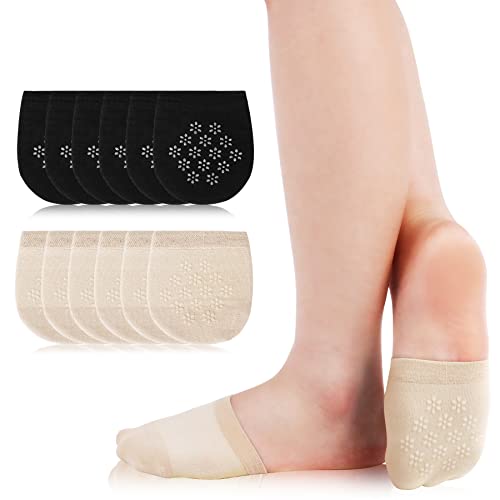 VIKEY Zehensocken Füßlinge Damen - Ballerina Socken Unsichtbare Zehlinge Socken mit Rutschfestem Silikon Baumwollen Zehentopper für High Heels (Schwarz+Beige-6PC) von VIKEY