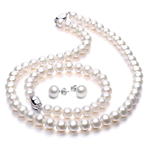 VIKI LYNN Damen Schmuck Set Perlen Schmuck Set Hochzeitstag Süßwasserzuchtperlen Perlenkette Perlen Armband und Ohrstecker von VIKI LYNN