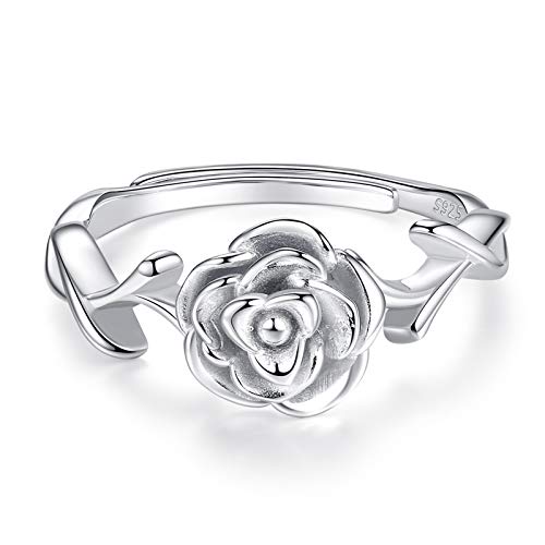 VIKI LYNN 3D Rosen Ringe Damen aus 925 Sterling Silber verstellbare Blume Versprechen Jubiläumsgeschenke für Frauen von VIKI LYNN