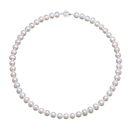 VIKI LYNN 6-7 mm Süßwasser Perlen Halskette in Weiß mit Sterlingsilber 925 Metallteil Geschenk fuer Muttertag von VIKI LYNN
