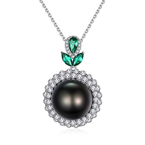 VIKI LYNN AAA Tahitian Perlenkette mit 12-13mm Schwarzer Perle Damen Anhänger mit 925 Sterling Silber die schönsten Schmuck Geschenk Weihnachten Frau oder Muttertag Geschenk von VIKI LYNN