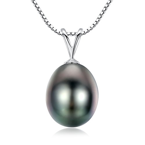 VIKI LYNN Tahiti Perlen Halskette für Frauen 9-10mm Teardrop-förmige Tahiti Zuchtperlen Anhänger mit 925 Sterling Silber Kette（Weißgold von VIKI LYNN