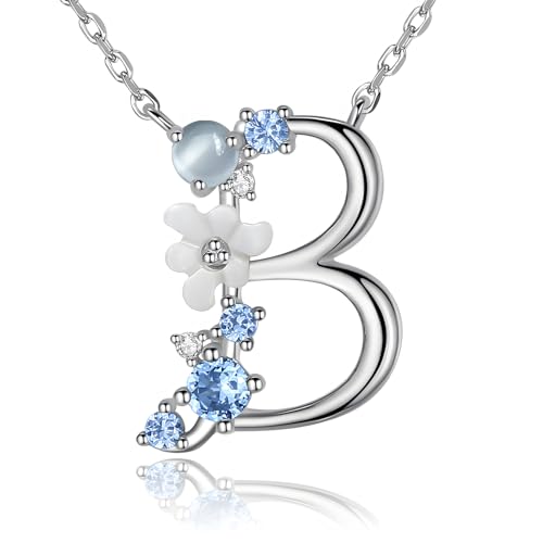 VIKI LYNN Damen Initiale Halskette Buchstabe B Alphabet Anhänger Schmuck 925 Sterling Silber und Zirkonia Anfangsbuchstaben Personalisierte Geschenke für Mädchen Frauen von VIKI LYNN