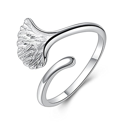 VIKI LYNN Ginkgoblatt Verstellbare Damen Fingerringe 925 Sterling Silber Geschenk Fuer Frauen Mädchen von VIKI LYNN