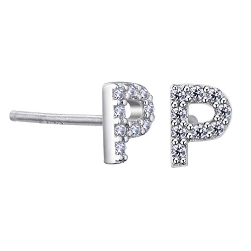 VIKI LYNN Initiale Ohrringen Buchstabe A-Z Alphabet Ohrstecker Schmuck 925 Sterling Silber und Zirkonia Anfangsbuchstaben Personalisierte Geschenke für Mädchen Frauen Herren Damen (Buchstabe P) von VIKI LYNN